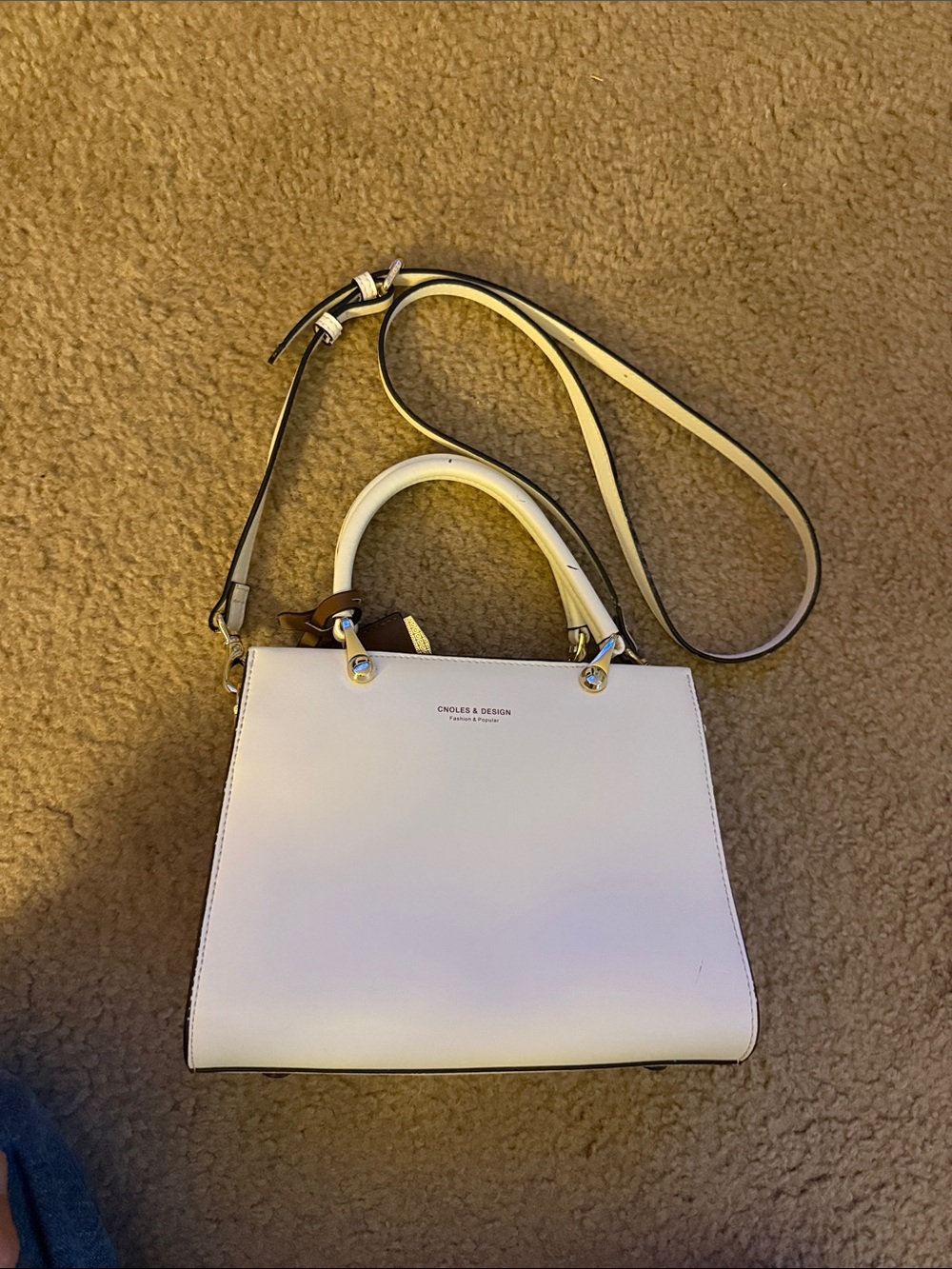 Cream Top-Handle Satchel with Detachable Strap